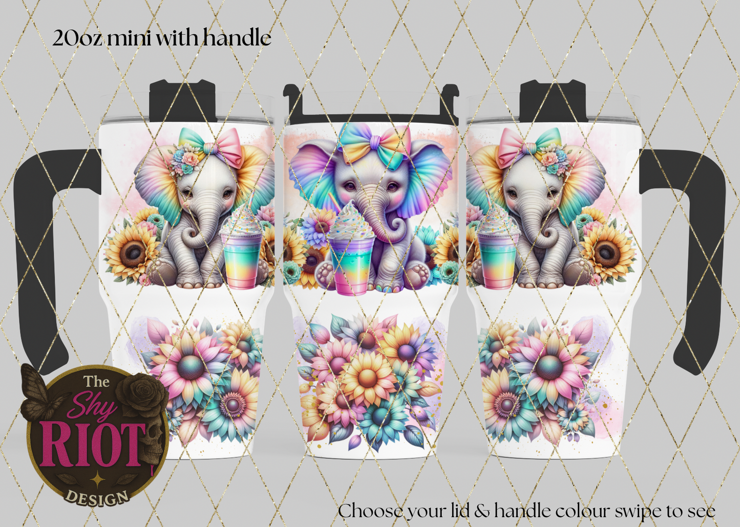 20oz mini with handle - Dreamy Elephant
