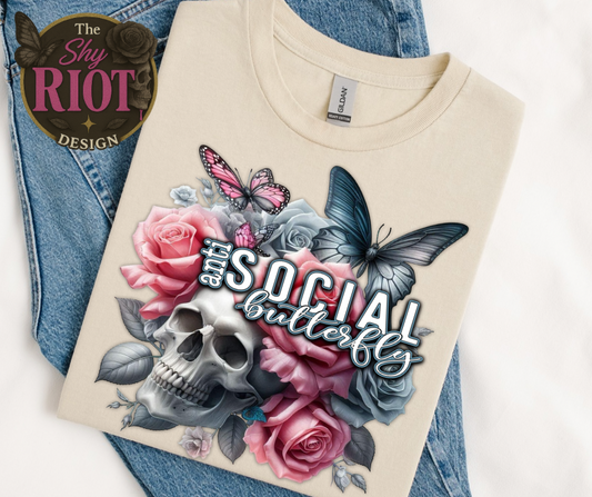 AntiSocial Butterfly Skull - Adult Tee